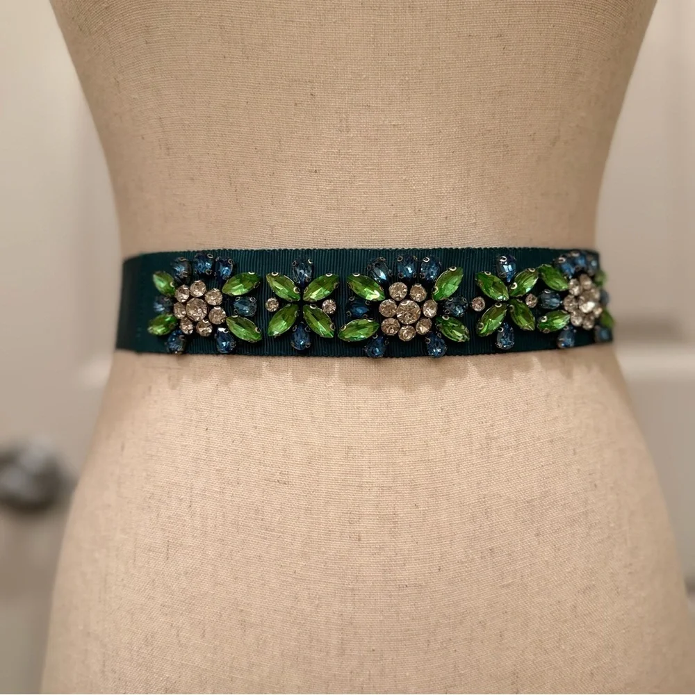 Pennyblack by Max Mara Green Belt with Rhinestones Size: Small Spring/ Summer